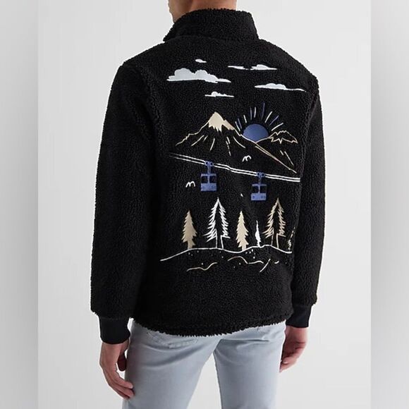 Express Embroidered Print Sherpa Quarter Zip Sweatshirt XXL Tall NWT in packagin - Picture 1 of 6